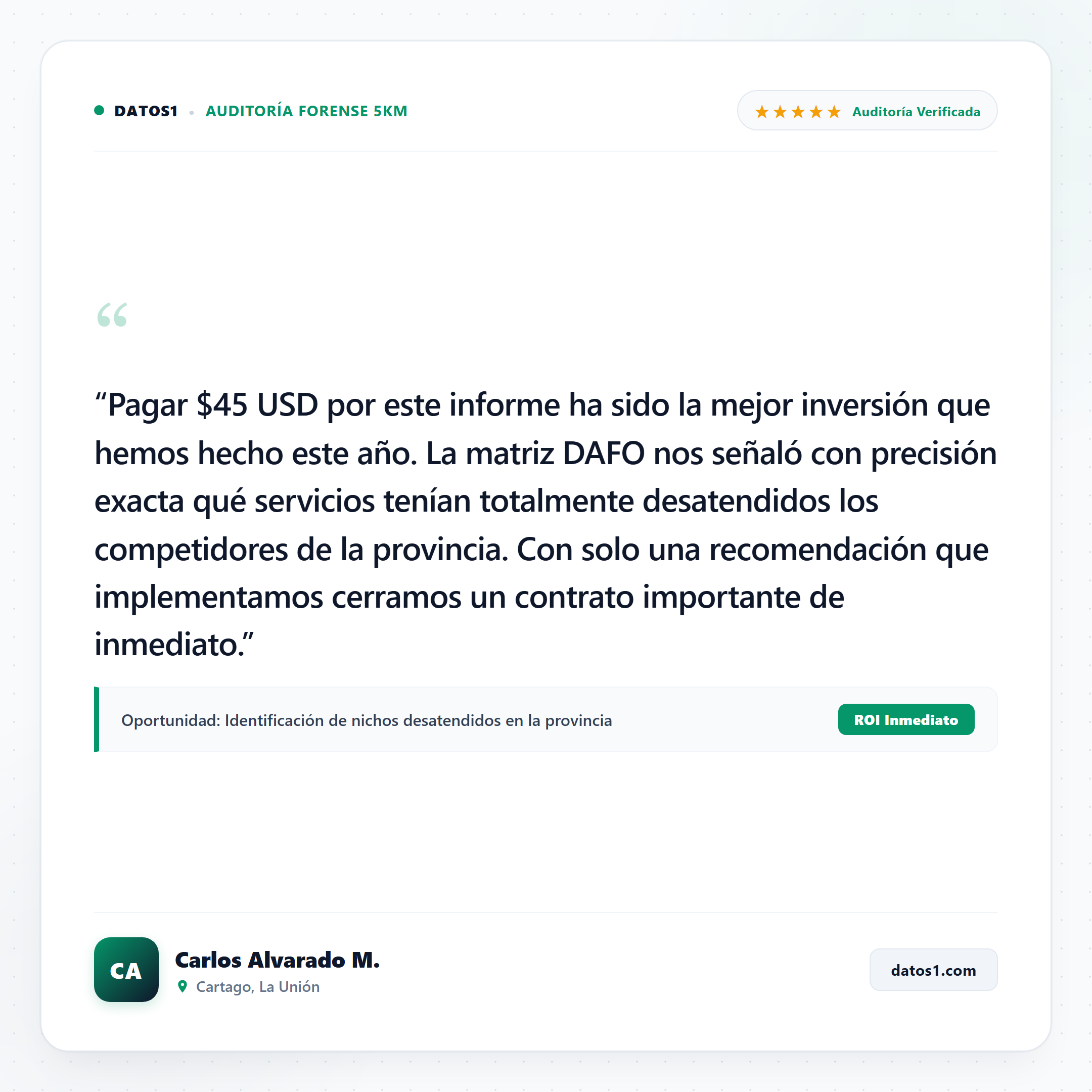 Testimonio de Carlos Alvarado M. - Cartago, La Unión - Auditoría Forense DATOS1